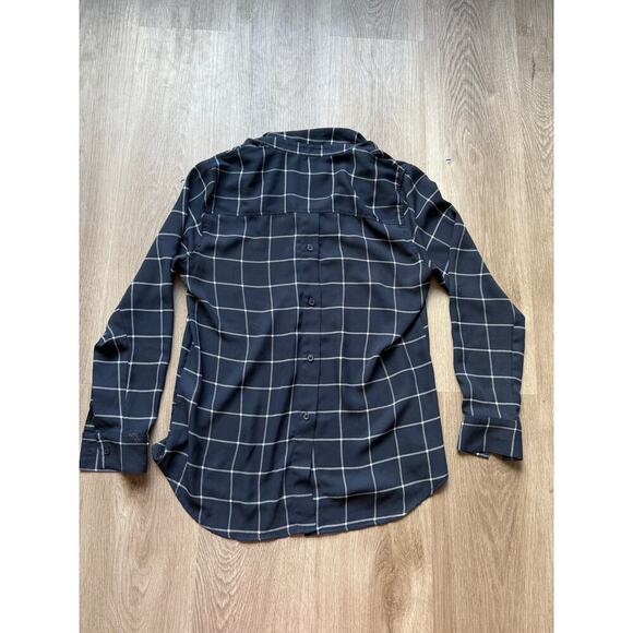 Banana Republic Blouse, Navy Blue White, Size XSP, Button down back, V Neck - Picture 2 of 5